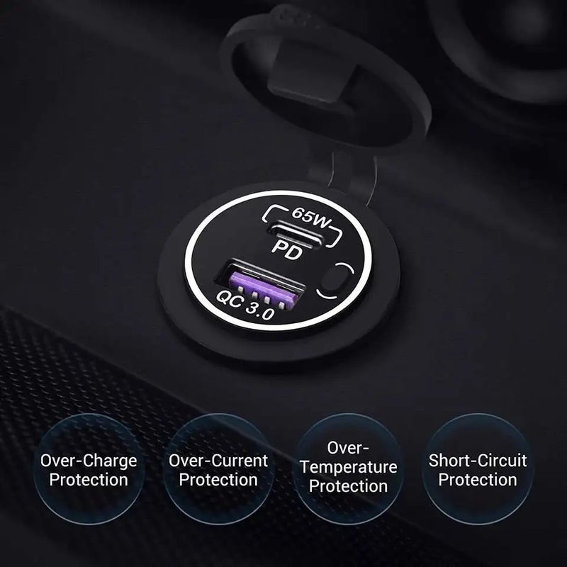 Bluejw شاحن سيارة مزدوج USB-C بقوة 83 واط مع مفتاح طاقة - شحن سريع للكمبيوتر المحمول، تعزيز تلقائي، متوافق مع الدراجات النارية/القوارب، شاحن سيارات - Image 5